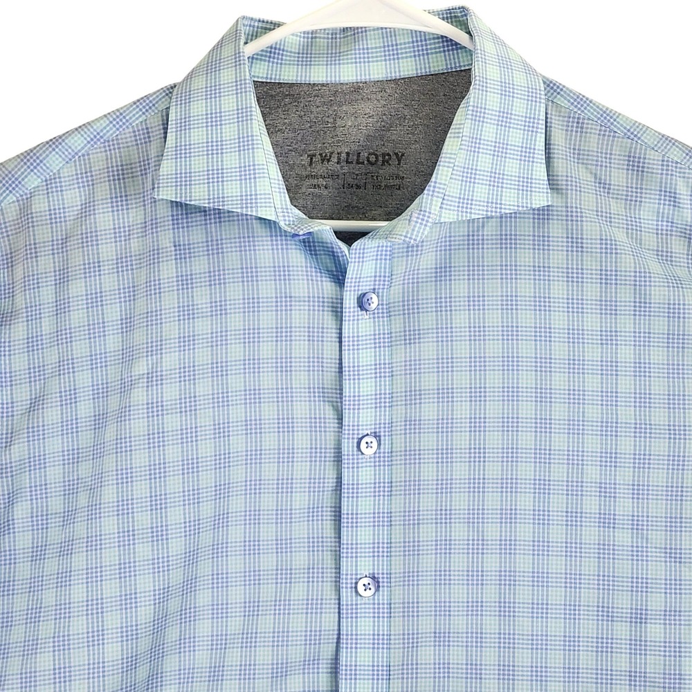 Twillory Performance Dress Shirt Mens 16.5 34/35 Blue Check‎ Long Sleeve Slim